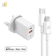 D8 Dual port type-c & USB wall charger with type-c to lightning cable