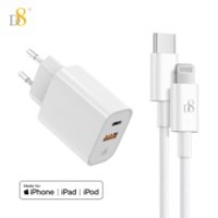 D8 Dual port type-c & USB wall charger with type-c to lightning cable