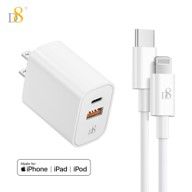 D8 Dual port type-c & USB wall charger with type-c to lightning cable